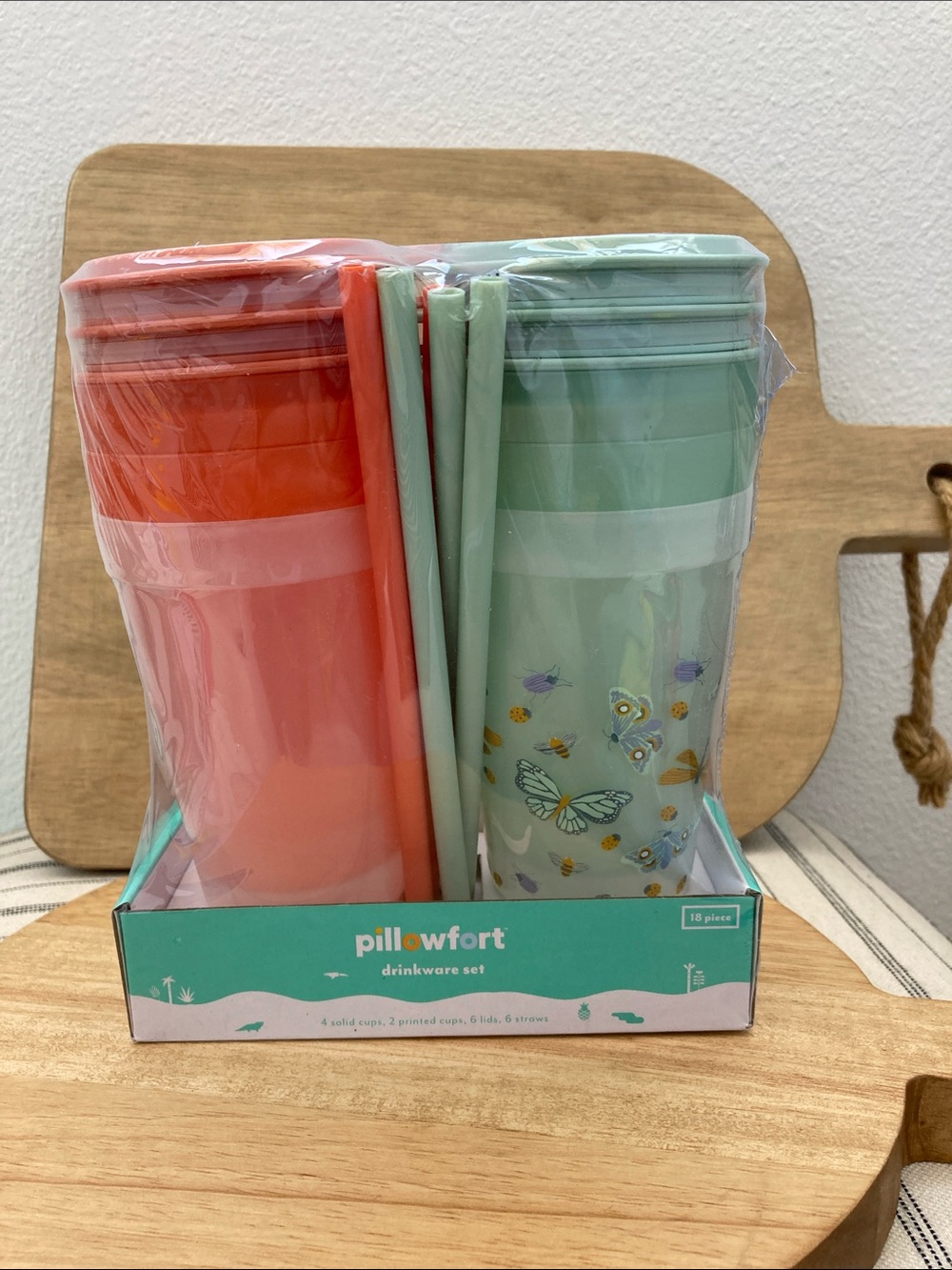 SALE! 50% Off NWT Pillowfort Coral & Mint Butterfly Drinkware Tumbler 6 Culs